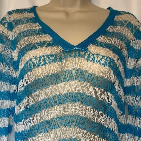 Tommy Bahama Womens Linen Turquoise Blue White Striped Swim Coverup Dress SZ M - Picture 6 of 10